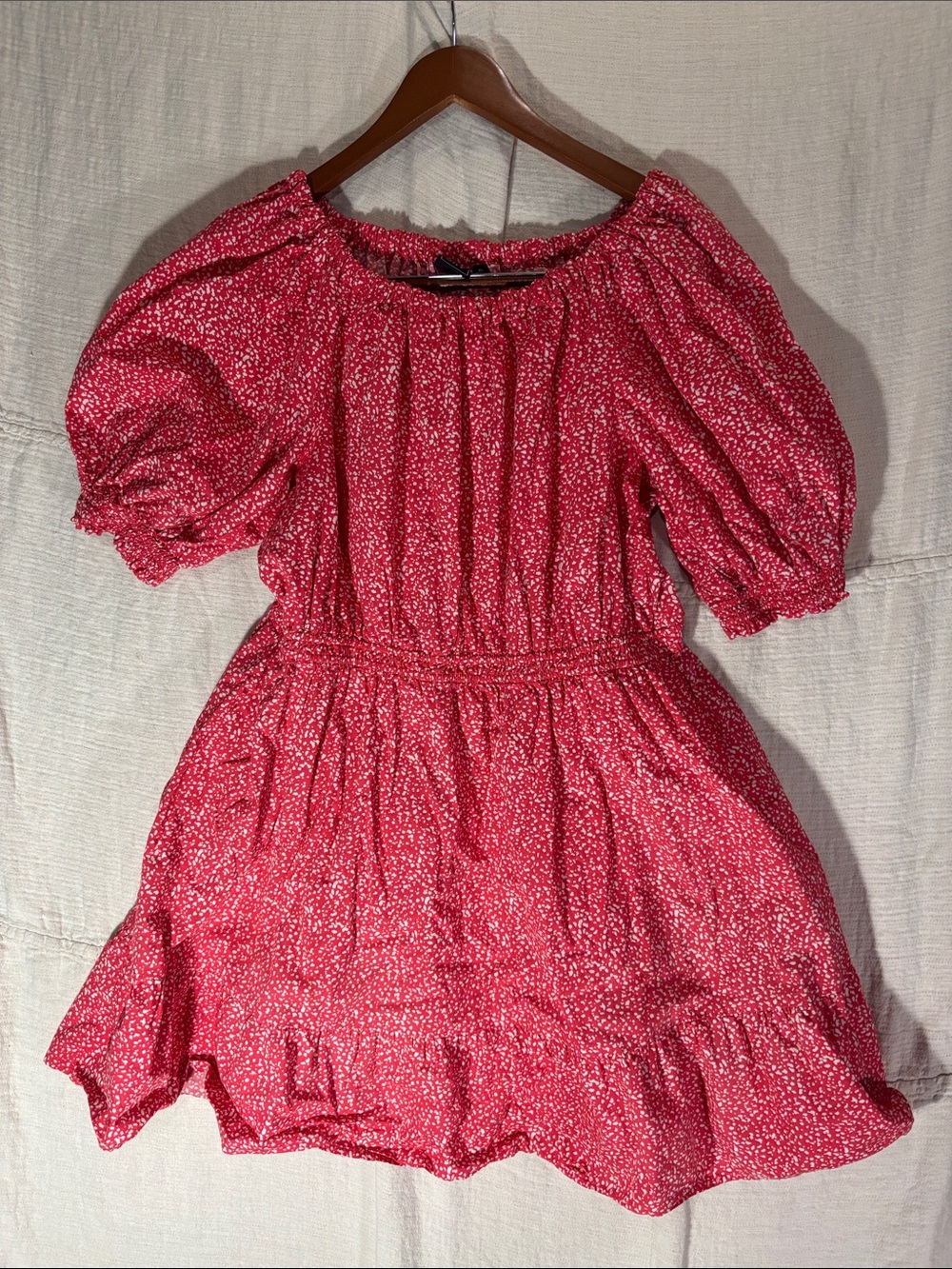 GAP Red Ditsy Floral Puff-Sleeve Mini Dress Size XL EUC 100% Cotton - Picture 4 of 5